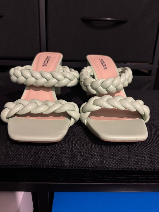 Soda Shoes - Soda Braided Double-Strap Slide Sandals in Mint Green